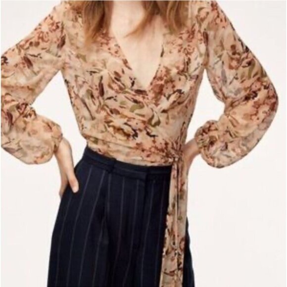 Aritzia Floral Wrap Bodysuit in Beige and Brown - Picture 2 of 10